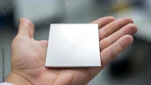 Hand Holding a Square Metallic Plate High Tech Component