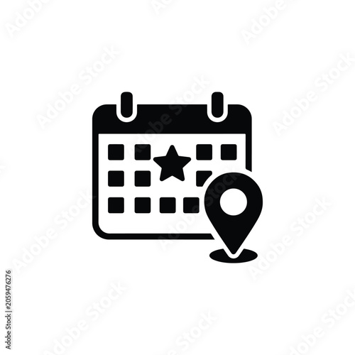 Event Management Icon – Calendar with Location Pin Vector Glyph