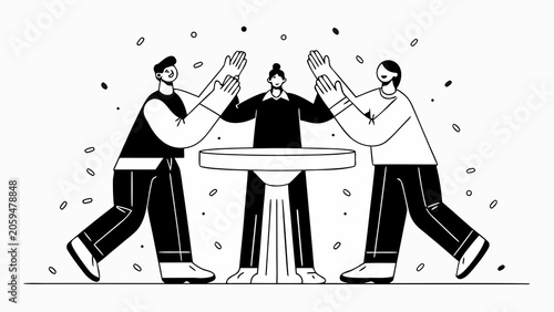 Business negotiation, teamwork handshake, partnership agreement, deal making