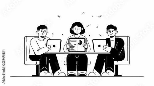 Business team, people working, office collaboration, laptop illustration, teamwork concept