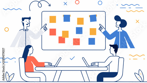 Business strategy, teamwork, collaboration, planning, colorful vector illustration