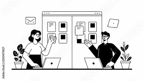Business collaboration, teamwork, workflow planning, office productivity vector