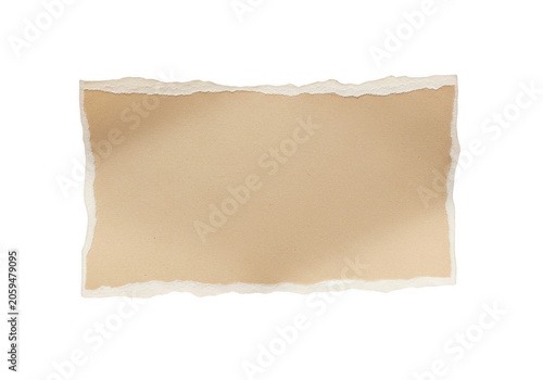 Torn piece of vintage brown paper with rough edges isolated on transparent background for scrapbooking