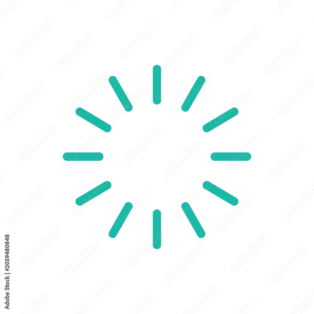 Obraz premium Teal circular loading spinner with twelve radial segments isolated on a white background, for web interface, progress indicators