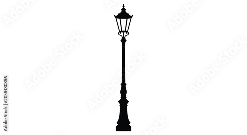 Schilderij op canvas Ornate street lamp post in black silhouette against a white background lantern l