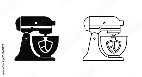 Принти на полотні Stand mixer silhouette in black and white line art a kitchen appliance illustrat