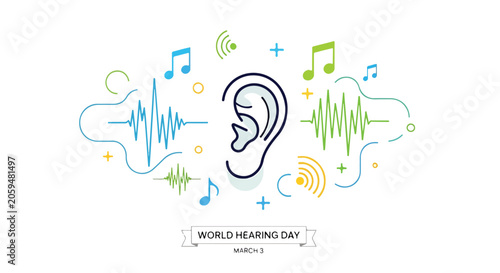 Canvas-taulu A colorful illustration of an ear with sound waves