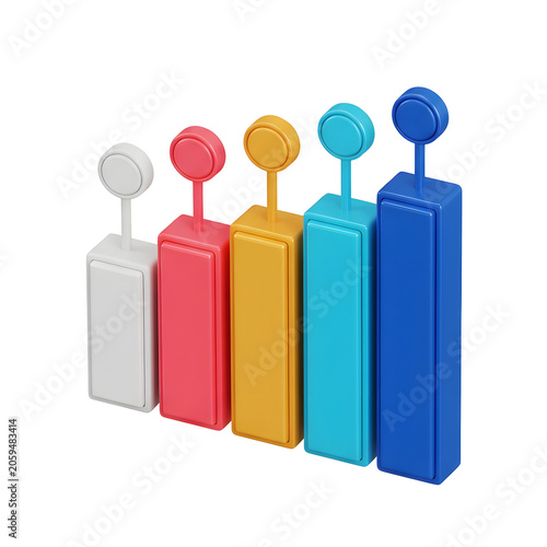 3D bar chart with colorful bars on white background