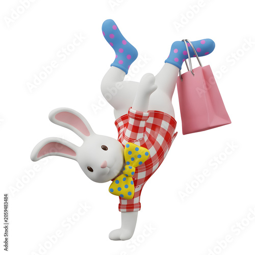 3D Bunny Doing a Handstand with Shopping Bag