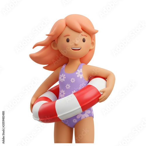3D cartoon baby with purple bow and red diaper