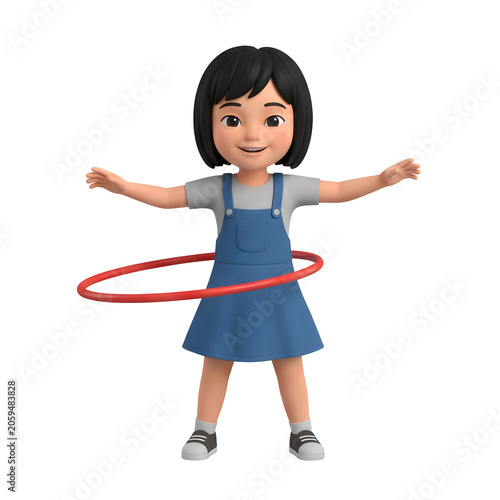 3D Cartoon Girl Playing with Hula Hoop