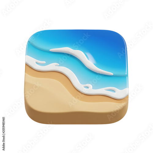 3D Icon of a Beach with Ocean Waves