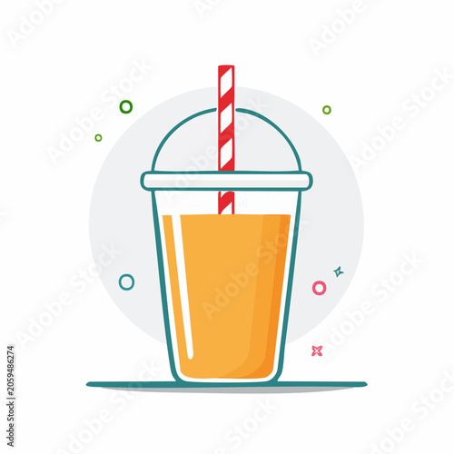 Orange Juice in a Transparent Cup with Straw