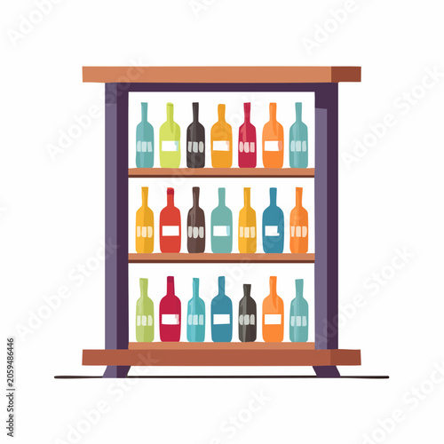 Shelving Unit with Assorted Colored Bottles