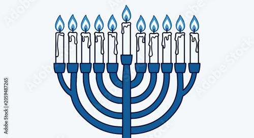 Canvas-taulu A blue menorah with nine candles