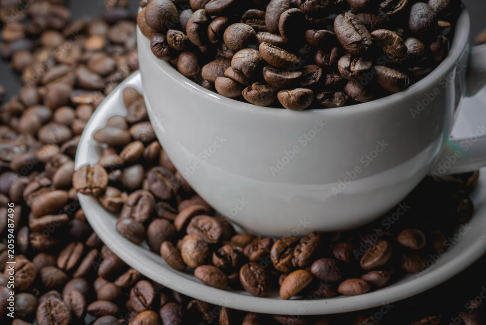 Fototapeta premium Close Up of Roasted Coffee Beans Background Texture