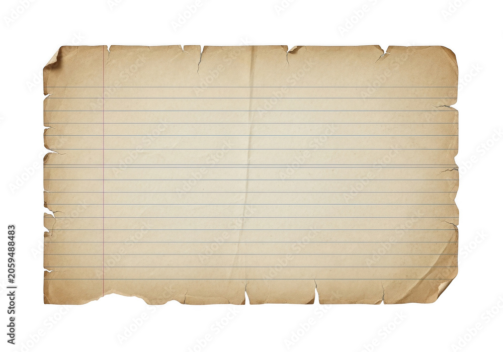 Fototapeta premium Vintage lined paper sheet with torn edges isolated on a transparent background for creative writing