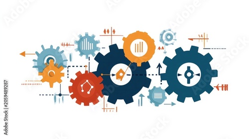 Process Improvement and Productivity Growth Strategies with Gears and Arrows Representing Optimization Efficiency and Workflow Enhancements for Business Success and Organizational Growth
