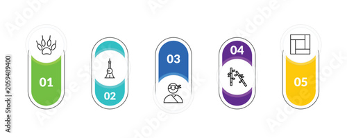 Photography outline asian icons set - claw, oriental pearl tower, bamboo, tatami