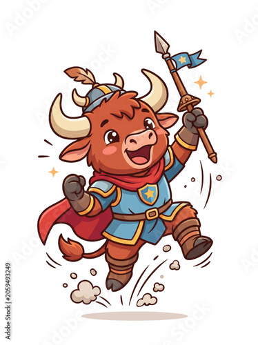 A cartoon bull dressed as a warrior.