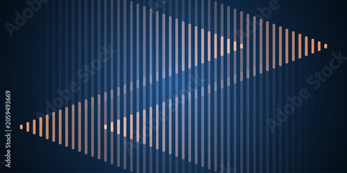 Dark blue abstract modern background with blue glowing stripes. Futuristic technology concept banner design. Vector illustration horizontal wide background with geometric lines pattern.