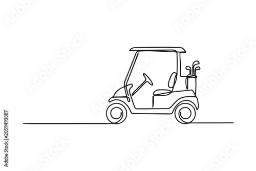 Cuadro en lienzo Continuous single line drawing of golf cart with golf bags transport minimalist