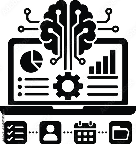 AI Digital Workspace Black Vector Icon