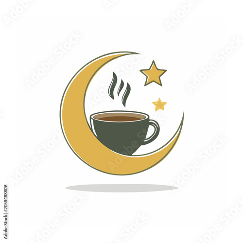 Coffee cup icon with moon and stars