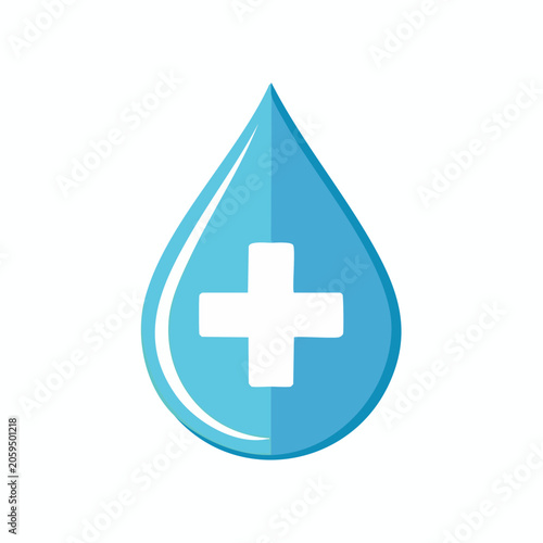 Blue Water Drop with White Medical Cross Icon