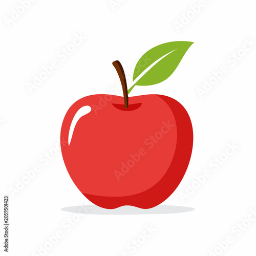 Red Apple with Green Leaf