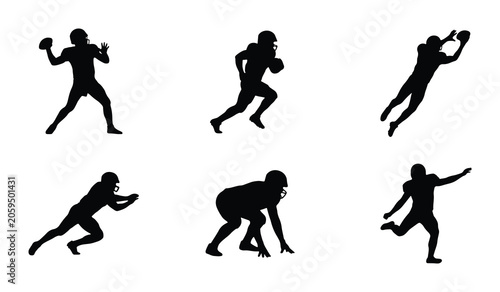 Fotografía American Football Player Silhouettes, Action Poses Vector Set, Sport Graphics