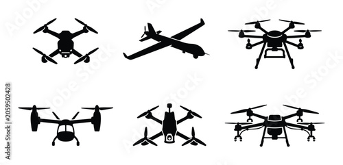 Slika na platnu Drone Silhouettes Collection, Unmanned Aerial Vehicles, Quadcopter Icons, Aviati