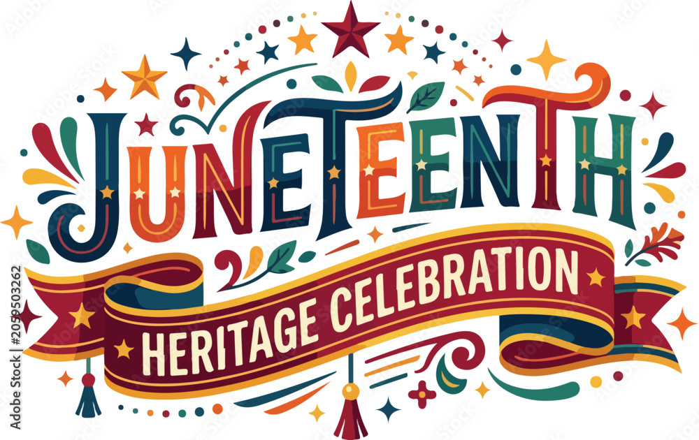 Fototapeta premium Juneteenth heritage celebration typography with festive stars and banner
