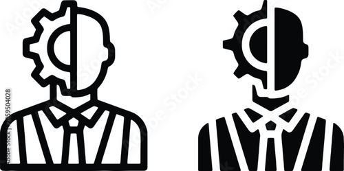 Businessman head with gear process, flat and outline vector