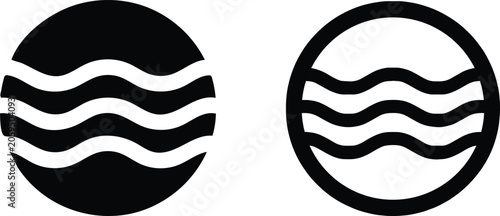 Water wave circle logo icon, flat and outline vector