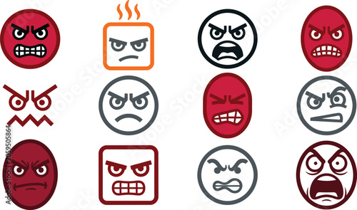 Photos Angry Emoji and Expressionless Face Icon Vector Set Featuring Various Mad, Furio