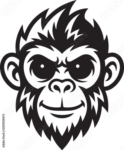 Black and white monkey head with spiky hair on vector illustration