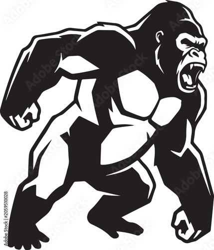 A black gorilla with an aggressive expression on isolated vector illustration