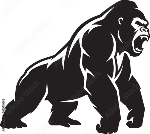 Black silhouette of an angry gorilla vector illustration