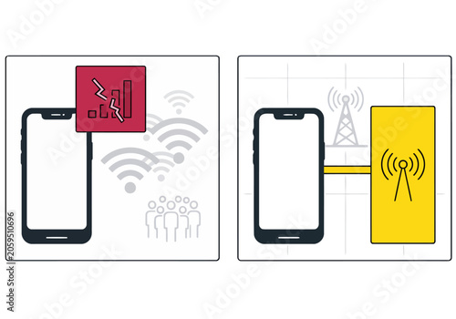 Obraz na plátně comparative illustration shows a phone struggling with an unsecured public hotsp