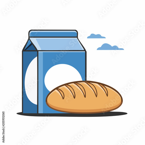 Stylized illustration of milk carton and bread loaf