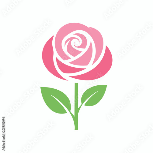 Stylized Pink Rose Icon with Green Leaves
