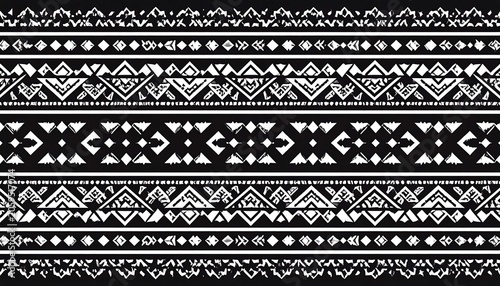 Intricate black and white tribal pattern with geometric bands