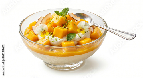 Mango Dessert Bowl Isolated on White Background