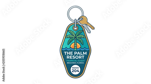 Retro motel keychain for a tropical florida beach resort