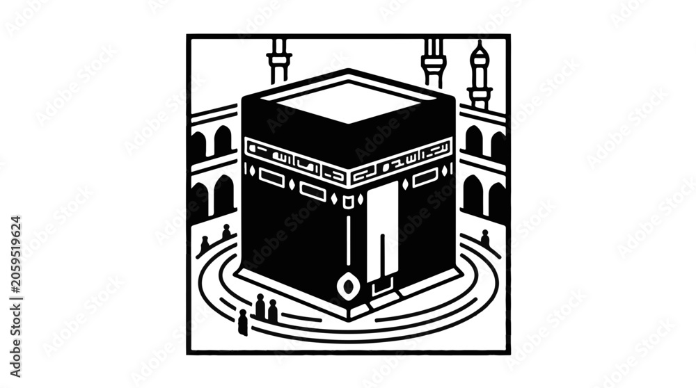 Naklejka premium Kaaba mecca islamic icon black