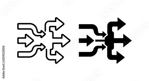 Fotografie Merging Arrows Vector Icons, Directional Flow Concepts, Convergence and Divergen