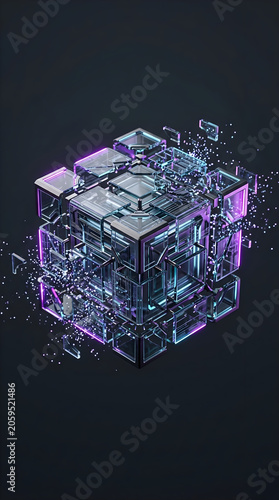 Abstract 3D digital cube representing futuristic data structure and artificial intelligence technology