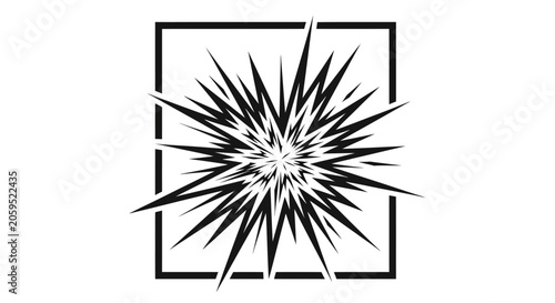 Black and White Starburst Explosion Icon in Square Frame