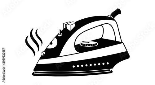 Black and White Steam Iron Icon Illustration